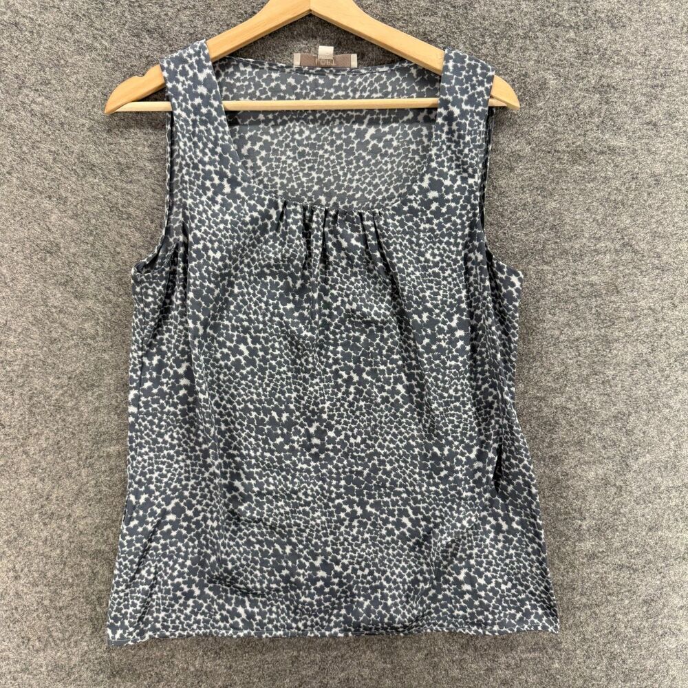 Loft Blouse Women M Medium Gray Animal Print Sleeveless Wide Strap Square Neck